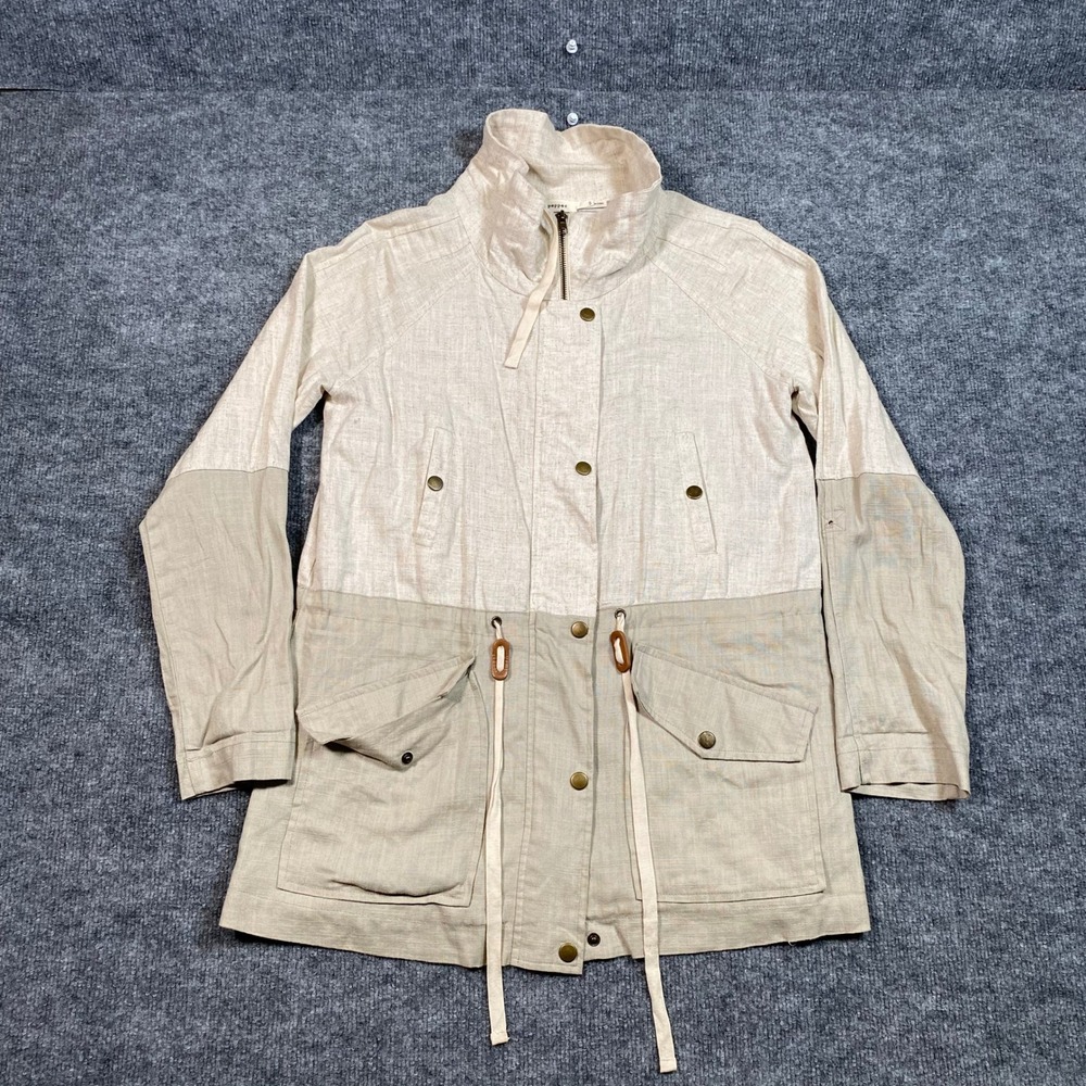 Blu Pepper Womens Utility Jacket Small Beige Tan Linen Blend Safari Field BA4790